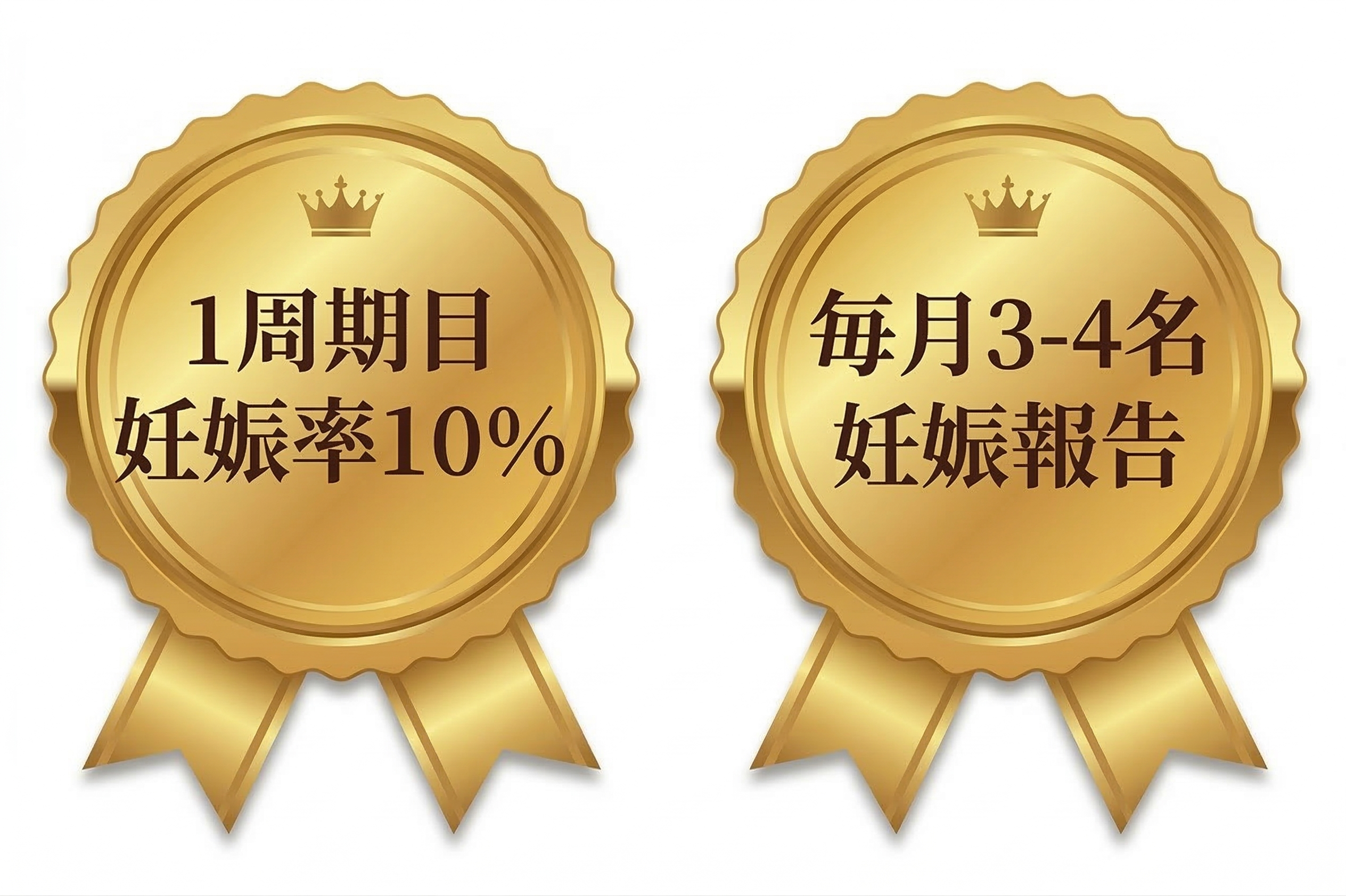 さいじょう鍼灸院の不妊治療実績（1周期目妊娠率10％・毎月3〜4名の妊娠報告）を示すバッジ